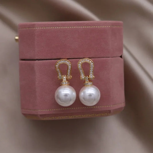 14K Gold-Plated Letter U Pearl Earrings