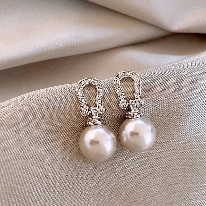 14K Gold-Plated Letter U Pearl Earrings