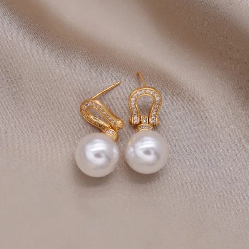 14K Gold-Plated Letter U Pearl Earrings